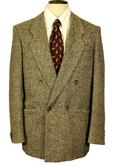 Pre 90's Vintage Double Breasted 38R Tweed Woolton Cloth Herringbone Wool Blazer