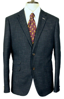 Cavani Heritage Blue 40" Slim Fit Dark Blue Check Elbow Patch Smart Tweed Jacket