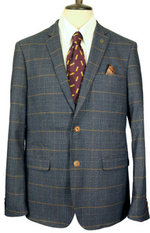 Marc Darcy Jenson Blue 42" Marine Blue Check Modern Mens Smart Tweed Jacket