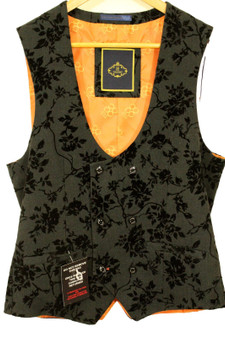 House of Cavani 38R Black Floral Mens Modern Suit Waistcoat