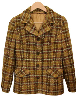 Vintage Otterburn British Ladies Size Small Green Brown Mix Tweed Check Jacket