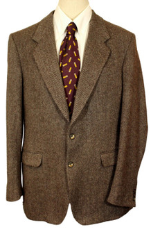 Vintage Littlewoods Brown 42" Herringbone Mens Tweed Jacket