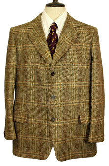 Vintage Aquascutum 46R Green/Brown Mix Check British Tweed Mens Jacket