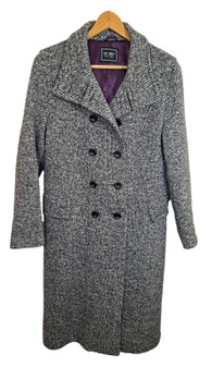 Hobbs Grey Mix Size 12 Womens Double Breasted Long Tweed Overcoat