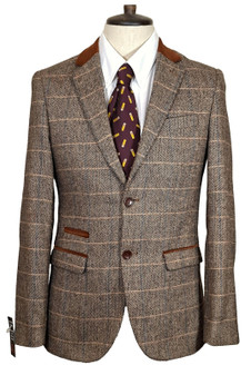Marc Darcy Brown Check 34R Modern Tweed Elbow Patch Mens Jacket