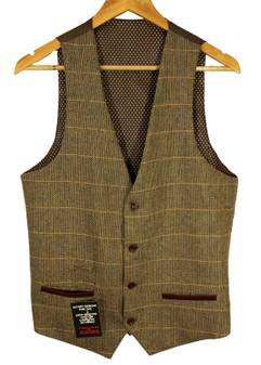 Marc Darcy Brown Check 38R Mens Modern Collar Small Waistcoat
