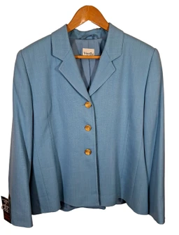 Vintage Viyella Petite Womens Blazer UK 14 Blue Wool Blend Smart Jacket