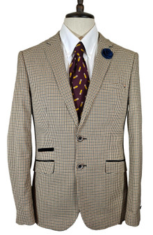 House of Cavani Mens Blazer 38R Brown Black Houndstooth Check Smart Jacket