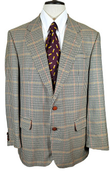 DAKS London Mens Blazer 42 Brown Multicolour Houndstooth Check 100% Wool Jacket