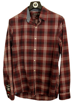 Michael Kors Mens Shirt Small Burgundy Wine White Check Slim Fit Cotton Shirt
