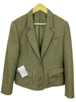 Vintage St Michael Olive Green UK 12 Womens Wool Short Blazer Jacket