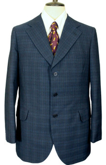 Vtg DAKS Simpson 42R Mens Navy Blue Check Tailored Half Lined Suit Jacket