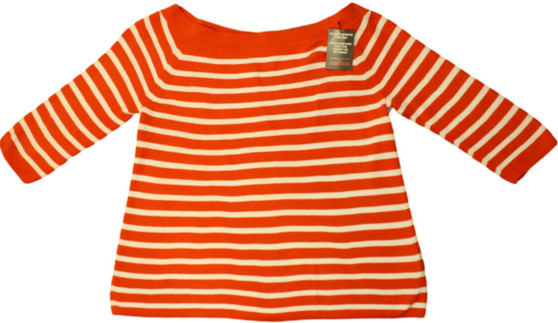 TOMMY HILFIGER LADIES XXL ORANGE & WHITE STRIPED BOAT NECK JUMPER