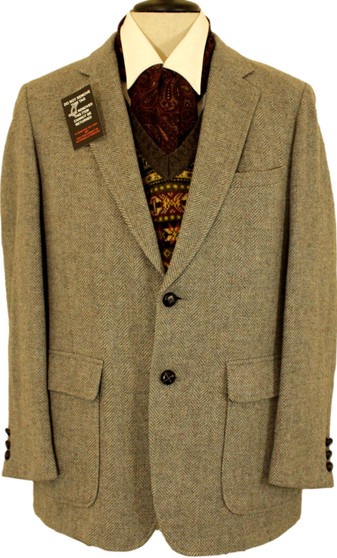 AMERICAN KANSAS MENS 40" GREY/BROWN MIX HERRINGBONE HALF LINED TWEED JACKET