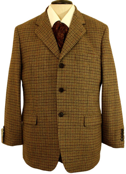 JAEGER MENS 42" BROWN MIX CHECK TWEED CASHMERE JACKET