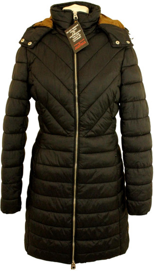 JOULES ELODIE LADIES SIZE 10 BLACK LONG QUILTED HOODED COAT