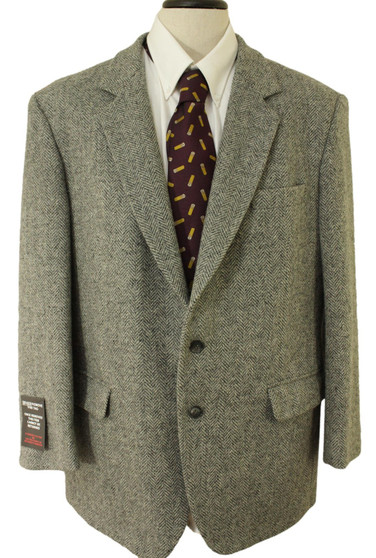 Mens Vintage Tweed 44R Grey Herringbone Tweed Jacket