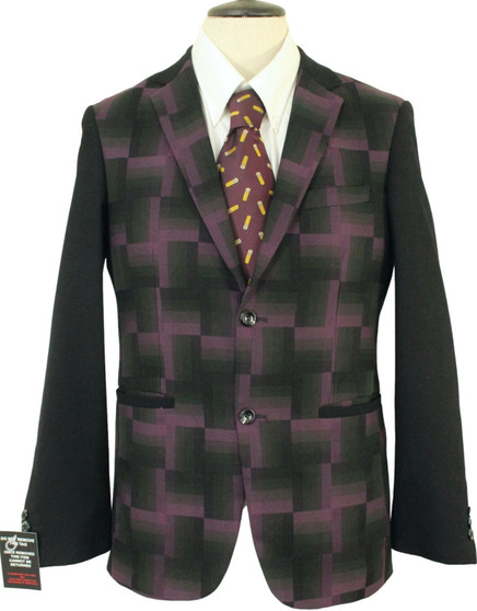 CAVANI MENS MODERN SMALL 36" PURPLE/BLACK/GREEN SLIM FIT JACKET BLAZER