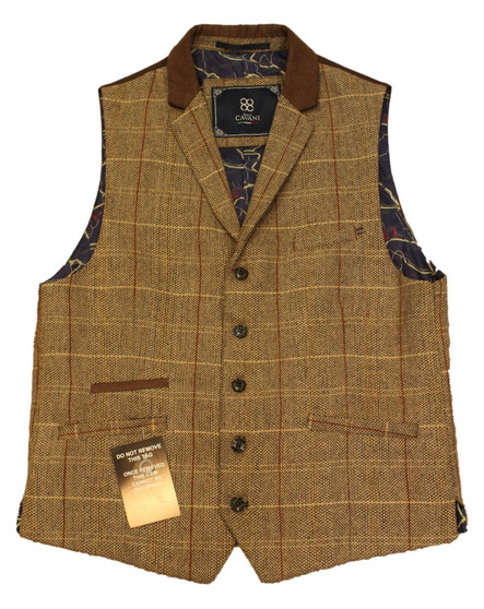 CAVANI MENS 36R BROWN MIX CHECK MODERN WAISTCOAT