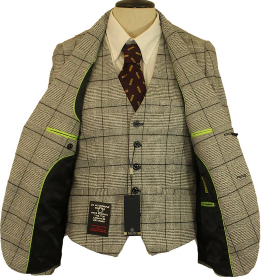 CAVANI 36R GREY BOX CHECK 2 PIECE SUIT JACKET & WAISTCOAT BNWT