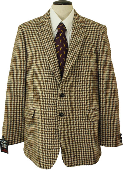 VTG HARRIS TWEED MENS 46" LONG STYLE BROWN MIX HOUNDSTOOTH TAILORED TWEED JACKET