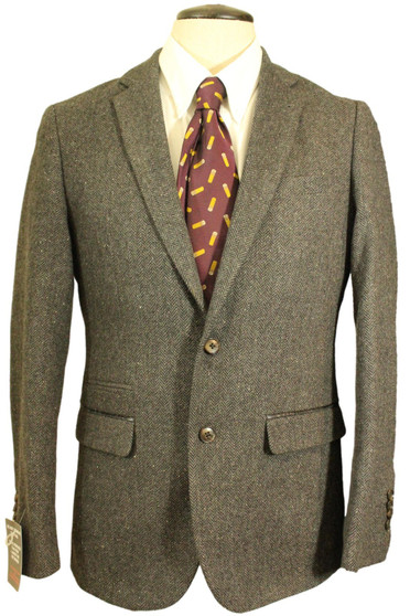 Harry Brown Heritage 38R Grey Mix Herringbone Modern Men's Tweed Jacket