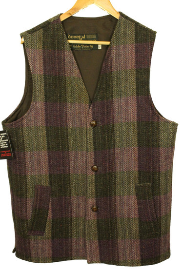 Donegal Hand Woven Eddie Doherty XL 44" Irish Purple/Green Tweed Waistcoat Vest