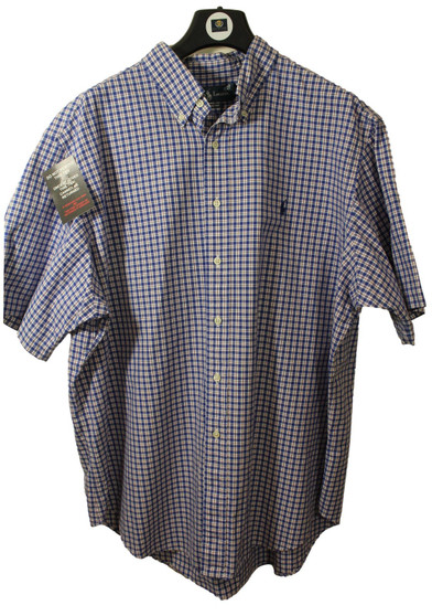 Ralph Lauren Blue Mix Check XXL/TTG Cotton Short Sleeve Men's Designer Shirt