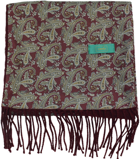 Vintage Paisley Canda Burgundy Mix Wool Backed Tassel Scarf