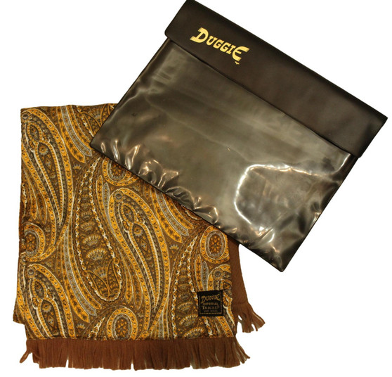 Vtg British Duggie Imperial Bronze Mix Paisley Wool Backed Scarf & Carrying Case