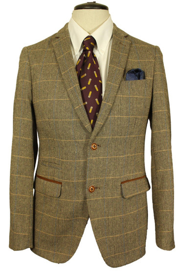 Marc Darcy Brown Check 36" Modern Tweed Mens Jacket