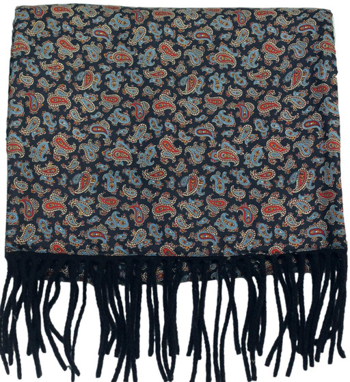 MENS SCARF ANGELO BOSANI TIE RACK NAVY BLUE MIX PAISLEY WOOL BACKED SCARF