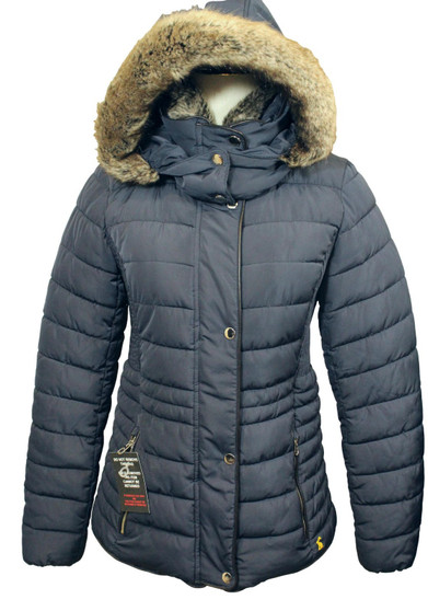 Joules Blue Gosway Padded Size 8 Quilted Faux Fux Detachable Hooded Jacket