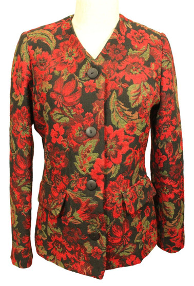 Cotswold Collection Ladies Red Floral Cotton Size 8 Embroidered Style Jacket