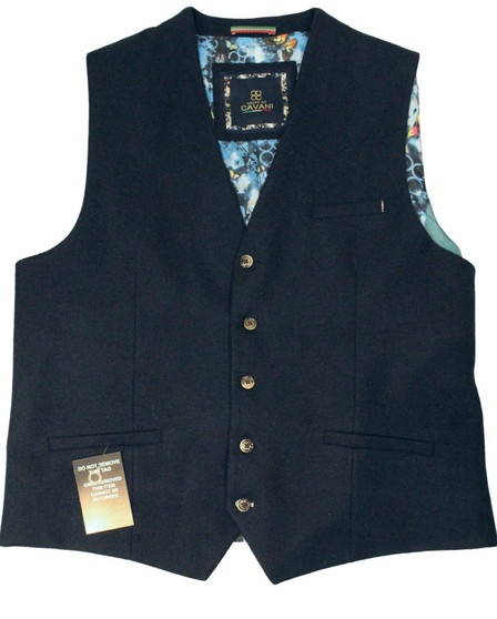 House of Cavani 48R  Blue Mens Modern Tweed Waistcoat