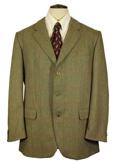 Vintage John G Hardy Green 44" Long British Mens Gents Tweed Check Jacket