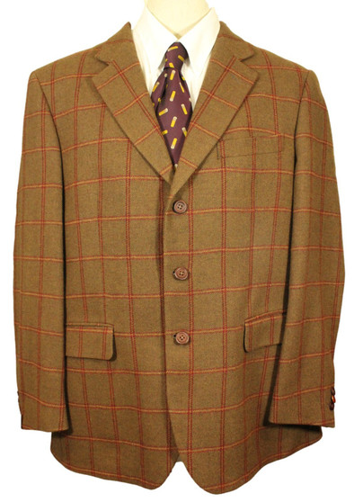 Lubiam Italian Brown Windowpane 44R Mens Tweed Wool Jacket Blazer