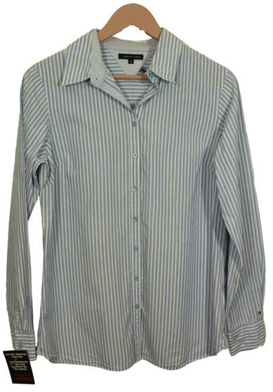 Tommy Hilfiger Ladies Blue Striped Shirt Blouse Size 10