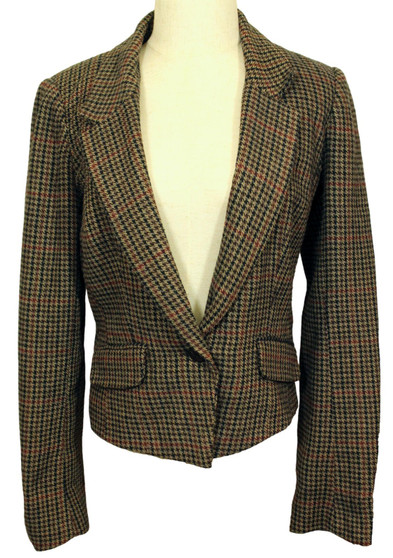 Ladies Check Jane Norman Size 12 Brown Mix Tweed Casual Smart Jacket