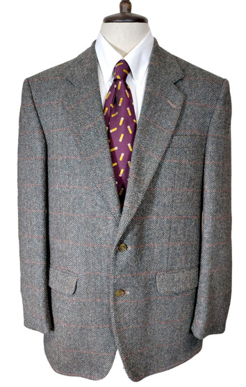 British Vintage Centuar 42" Brown/Green Mix Check Herringbone Tweed Jacket