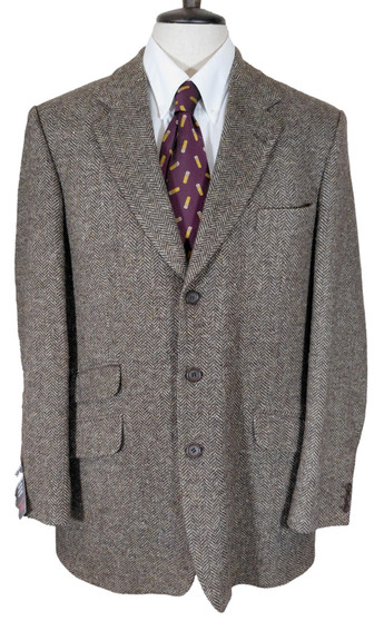 Brown Herringbone M&S 42" Long Mens Tweed Jacket