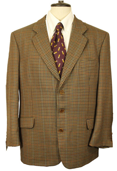 British Vintage Cashmere Jaeger UK 42" Short Brown Check Tweed Gents Jacket