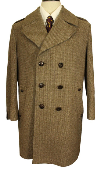 Vintage Dannimac 38" Brown Double-Breasted Tweed Overcoat