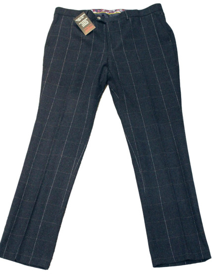 House of Cavani Mens 28R W28/L32 Blue Check Mens Smart Formal Trousers