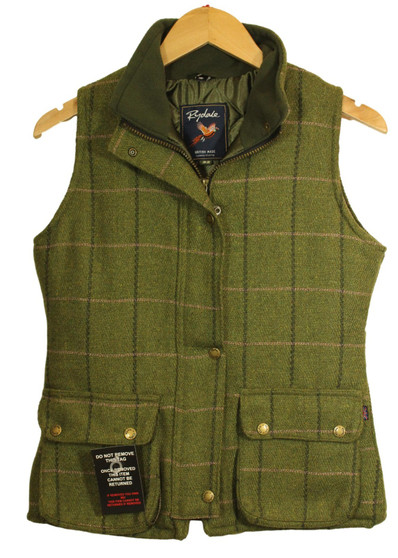 Rydale Womens Girls Small Size 32 Green Check Tweed Gilet Waistcoat Vest