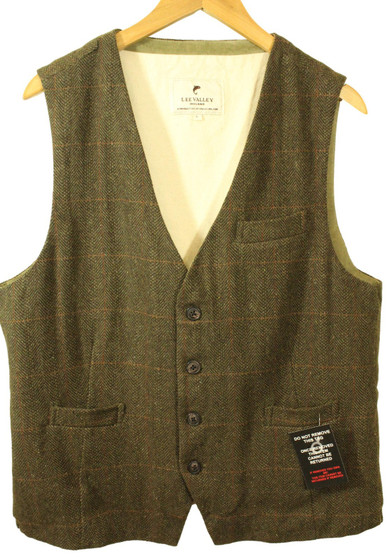 Lee Valley Durrow Moss Green Large 42" Tweed Full Backed Vest Waistcoat