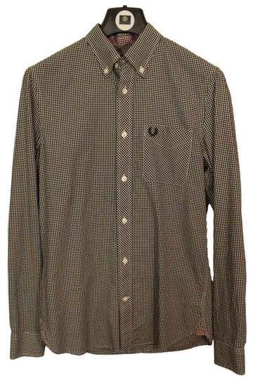 Mens Shirt Fred Perry Small Black Check Long Sleeve Shirt