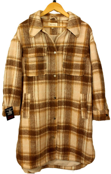 Per Una Womens Beige Brown Mix Size 14 Check Blend M&S Coat