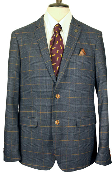 Marc Darcy Jenson Blue 42" Marine Blue Check Modern Mens Smart Tweed Jacket