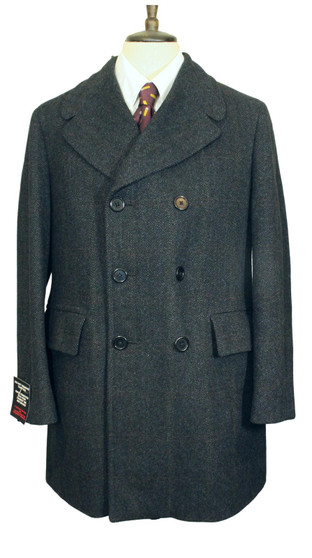 Aquascutum 40R Blue Double Breasted Scottish Cheviot Tweed Mens Vtg Overcoat